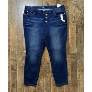 Tahari Jeans Women's Size 20W (W38xL26.5) Amelia Button Fly Skinny Blue NWT